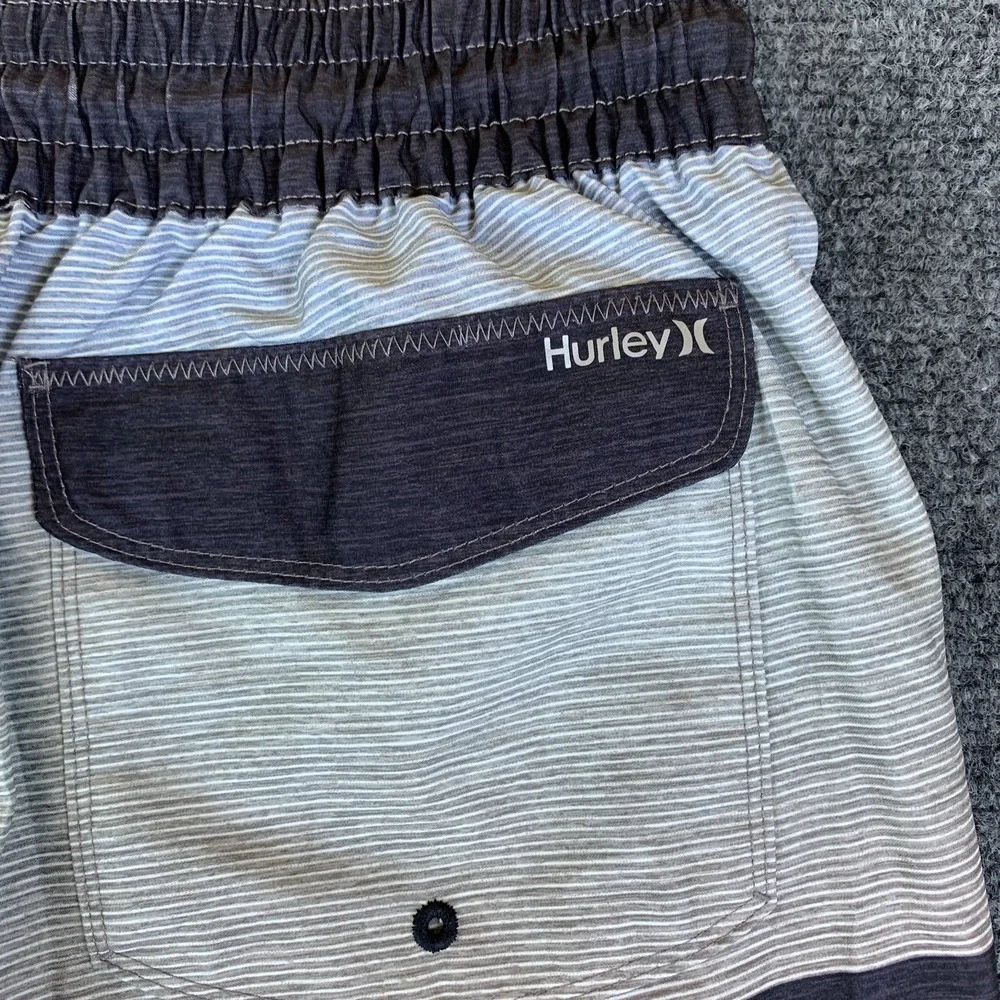Hurley Board Shorts Mens 30 Gray Good Striped Logo Stretch Drawstring Swimwear